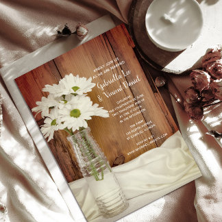 White Daisies in Milk Bottle Country Wedding Invitation