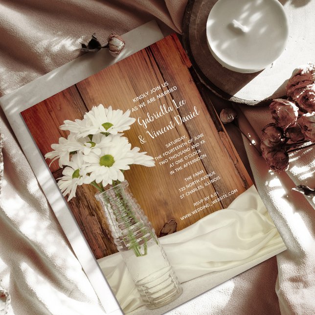 White Daisies in Milk Bottle Country Wedding  Invitation (Creator Uploaded)