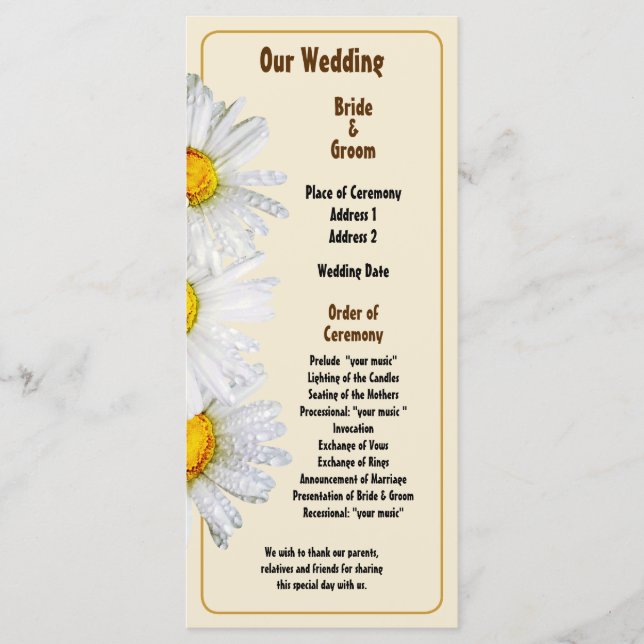 White Daisies in the Rain Wedding Program Programme (Front)