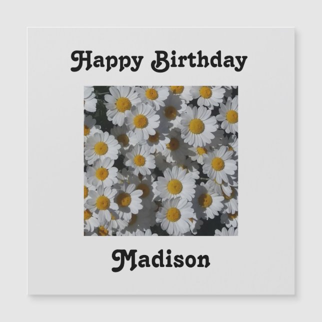 White Daisies Magnetic Birthday Card (Front)
