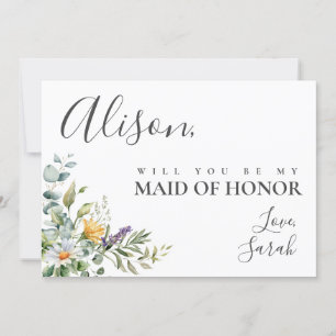 White Daisies Maid of Honour Proposal Card