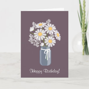 White Daisies Mason Jar Bouquet Happy Birthday Card