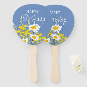 White Daisies Modern Wildflowers Happy Birthday Hand Fan