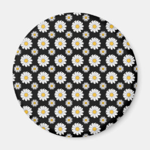 White Daisies on Black Background Magnet