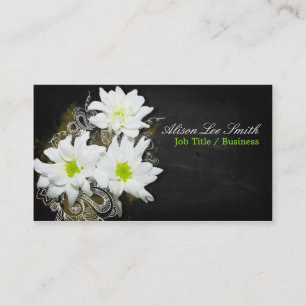 White daisies on black chalkboard business card