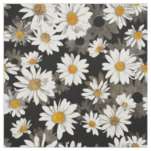 White Daisies on Black Fabric