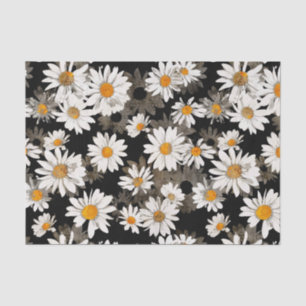White Daisies on Black Floral Tissue Paper