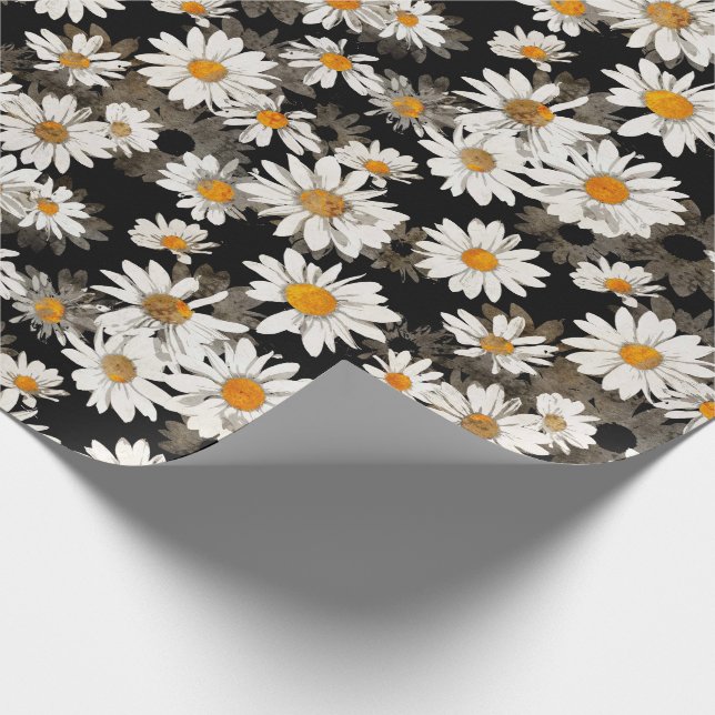 White Daisies on Black Wrapping Paper (Corner)