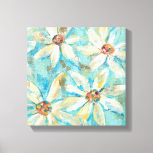 White Daisies on Blue Canvas Print