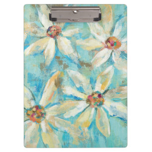 White Daisies on Blue Clipboard