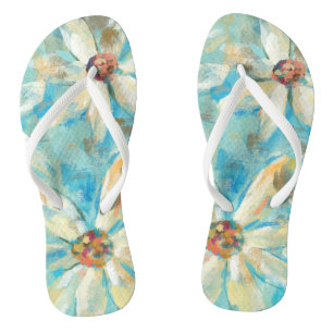 White Daisies on Blue Jandals