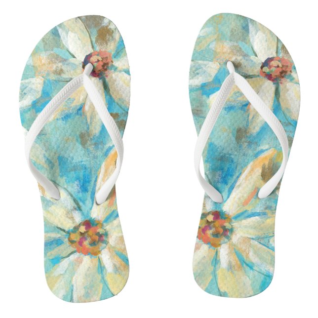 White Daisies on Blue Jandals (Footbed)