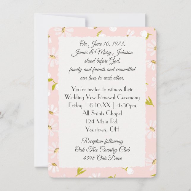 White Daisies On Blush Pink Vow Renewal Invitation (Front)
