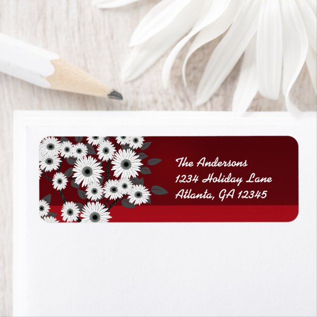 White Daisies on Burgundy Christmas Labels (Insitu)