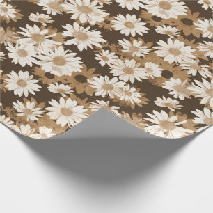 White Daisies on Chocolate Brown Floral Pattern Wrapping Paper