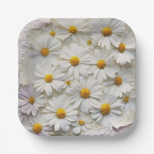 White Daisies On Distressed Paper Plate