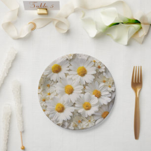White Daisies On Distressed Paper Plate