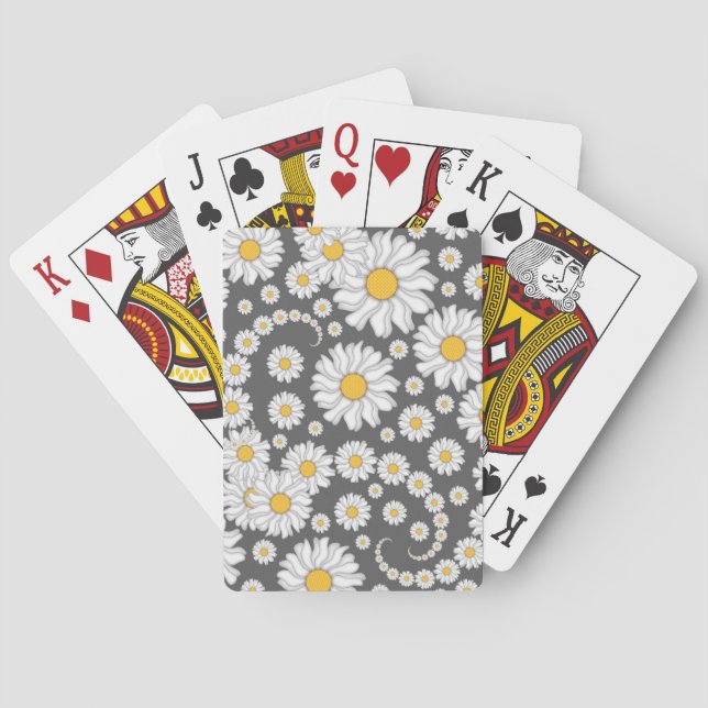White Daisies on Grey Background Playing Cards (Back)