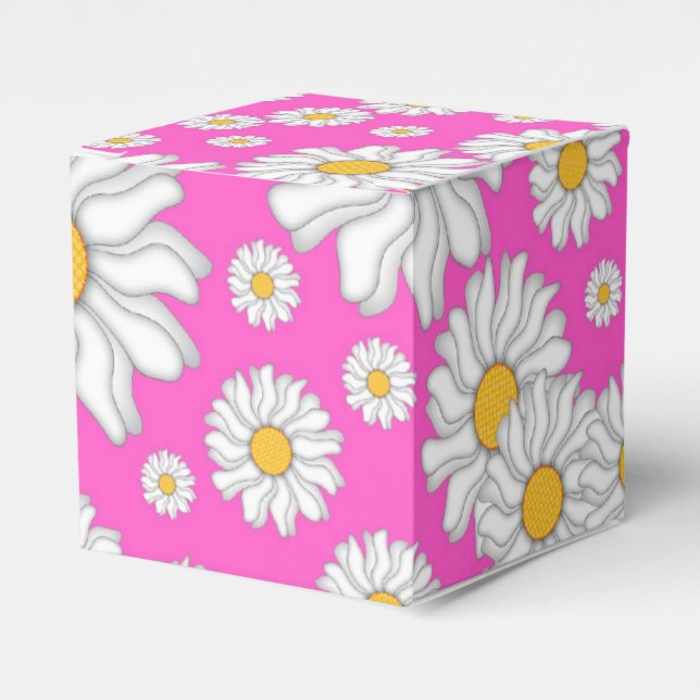 White Daisies on Hot Pink Favour Box (Front Side)