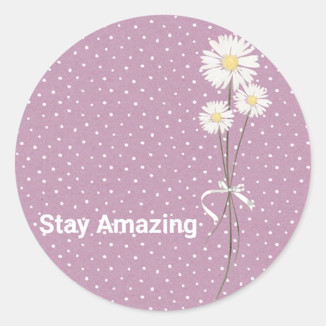white daisies on pin dots classic round sticker (Front)