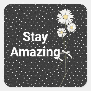 White Daisies on Pin Dots  Square Sticker