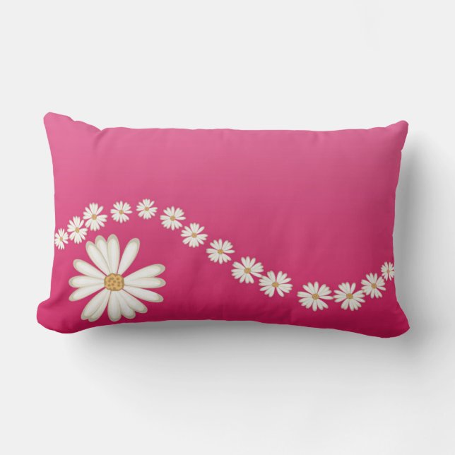 White Daisies on Pink Lumbar Throw PIllow (Front)