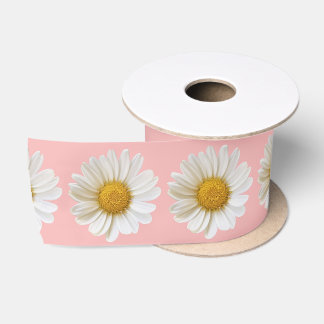 White Daisies on Pink Satin Ribbon