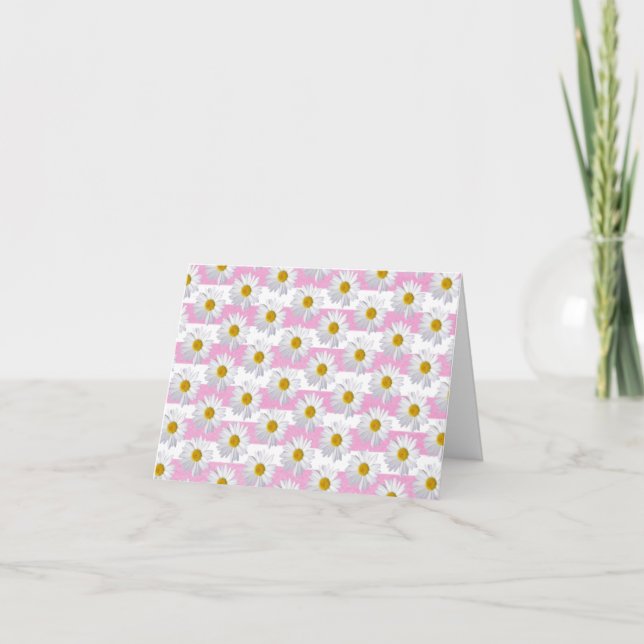 white daisies on pink stripe note card (Front)