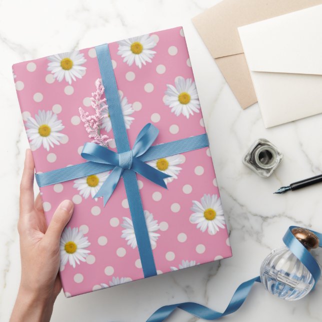 White Daisies on Polka Dots Wrapping Paper (Gifting)