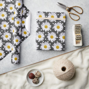 White Daisies on Polka Dots Wrapping Paper
