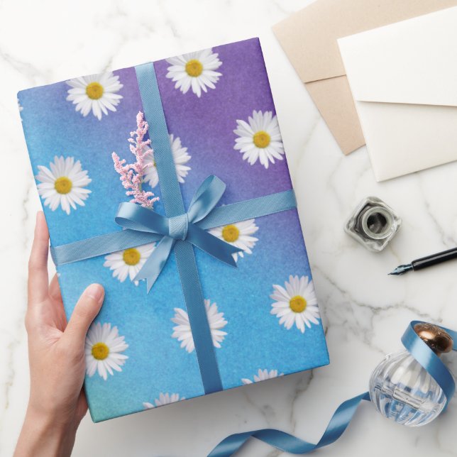 White Daisies on Rainbow Gradient Wrapping Paper (Gifting)