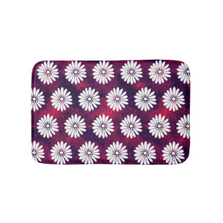 White Daisies on Smoky Burgundy & Purple Bath Mat