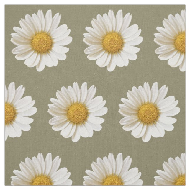 White Daisies on Taupe Background Fabric (Swatch)