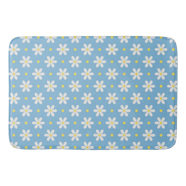 White Daisies Pattern Custom Background Bath Mat (Front)