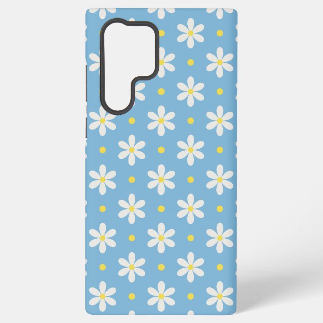 White Daisies Pattern Custom Background Samsung Galaxy S22 Ultra Case (Back)