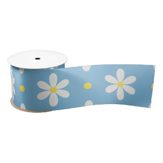 White Daisies Pattern Custom Background Satin Ribbon