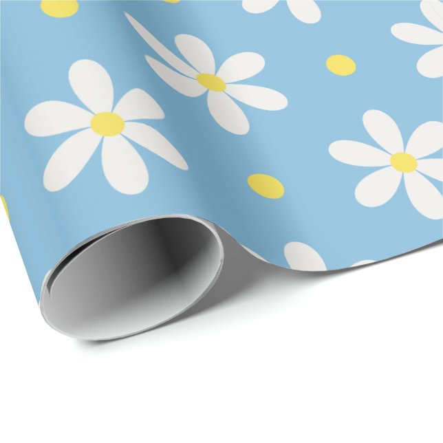 White Daisies Pattern Custom Background Wrapping Paper (Roll Corner)