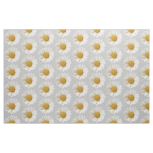 White Daisies Pattern on Light Gray Fabric
