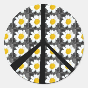 White Daisies Peace Sign Classic Round Sticker