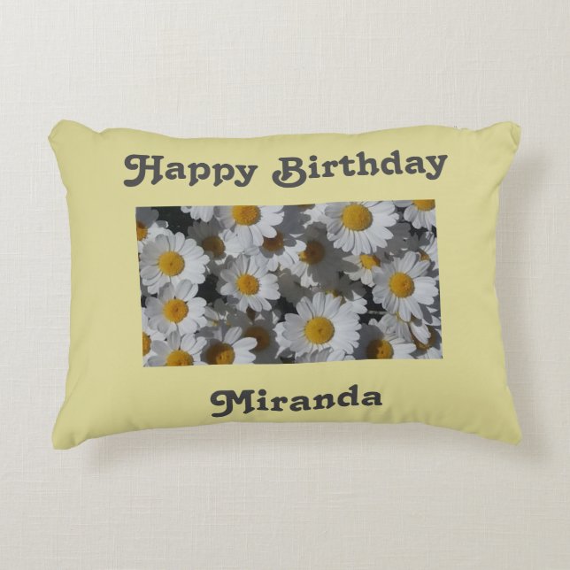 White Daisies Personalized  Decorative Cushion (Front)