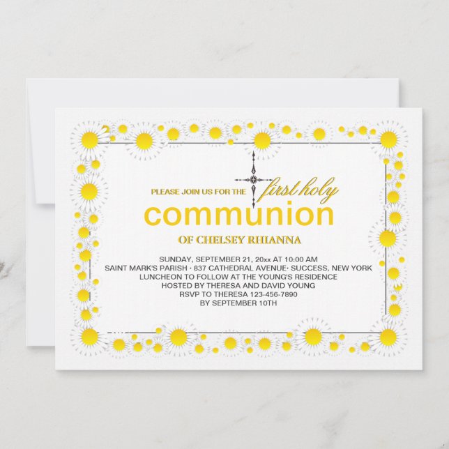 White Daisies Religious Invitation (Front)
