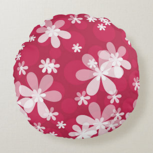 White daisies round cushion