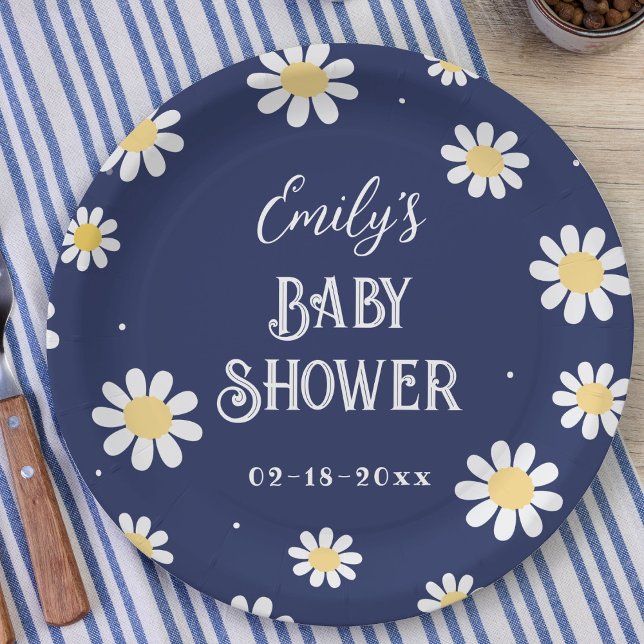 White Daisies Spring Summer Boy Baby Shower Paper Plate (Creator Uploaded)