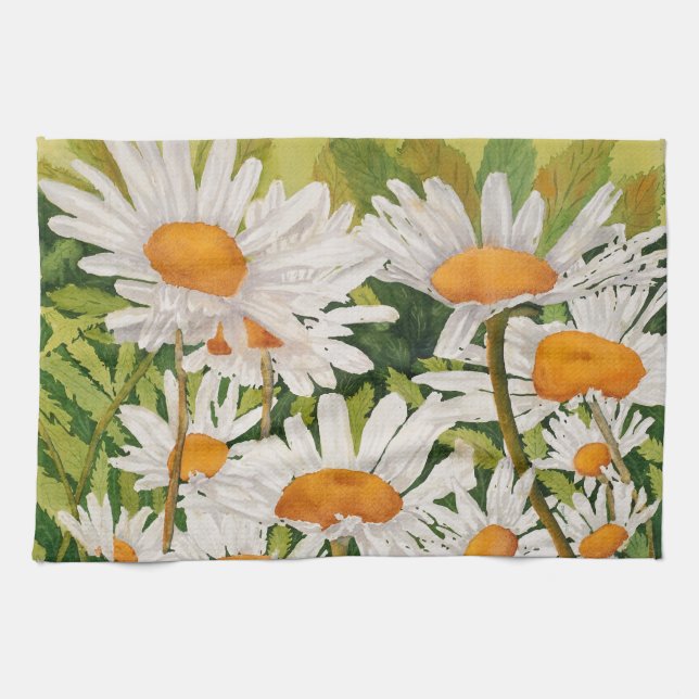 White Daisies Tea Towel (Horizontal)