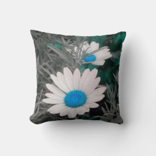 White Daisies (w/Blue) Throw Pillow *reversible*