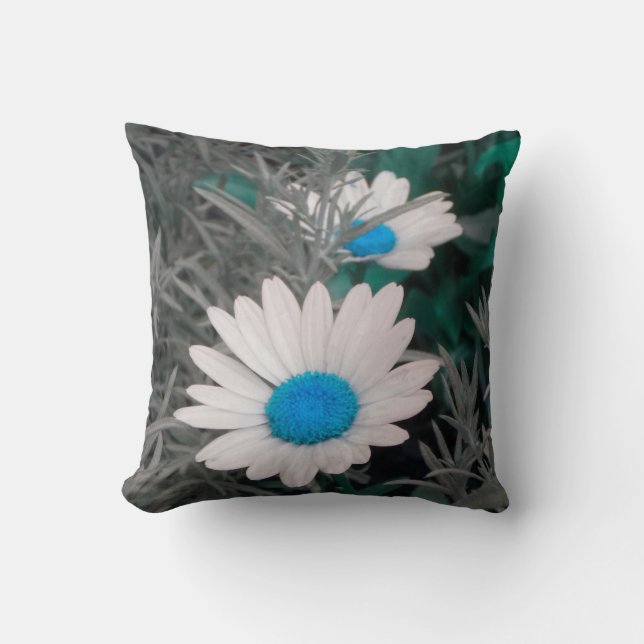 White Daisies (w/Blue) Throw Pillow *reversible* (Front)