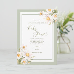 White Daisies Watercolor Baby Shower Invitation