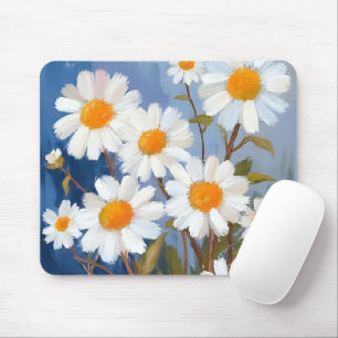 White Daisies Watercolor Flowers Painted Mouse Pad