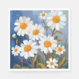White Daisies Watercolor Flowers Painted Napkin