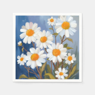 White Daisies Watercolor Flowers Painted Napkin